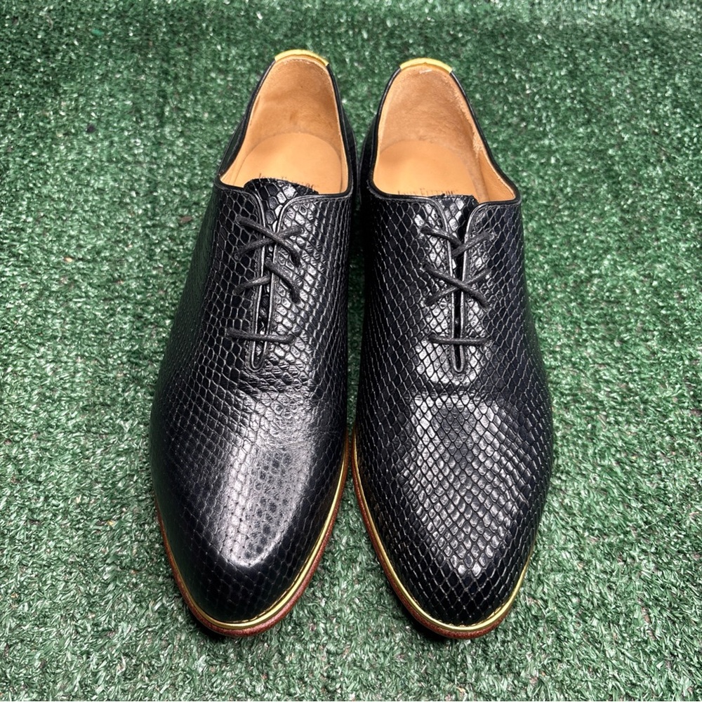 John Fluevog Black Textured Leather Lace-Up Heels